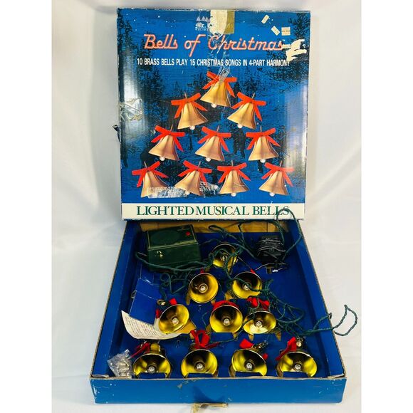 Vintage Working Mr Christmas Bells of Christmas Lighted Musical 10 Brass Bells - Picture 1 of 8
